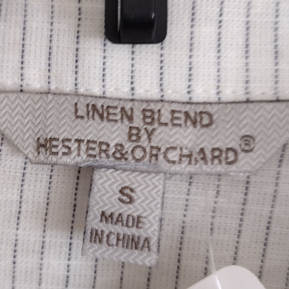 Hester & Orchard Linen Cotton Blend Striped White Blue Button-Up Shirt Small - Picture 4 of 13
